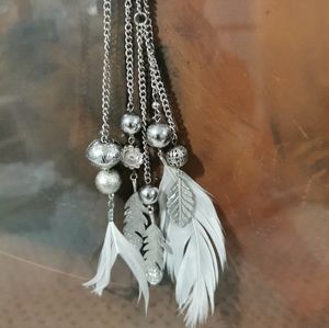 Double strand long drop necklace in silver tone pre-owned condition